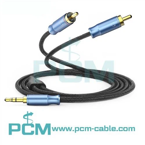 5 FT Suab Y Splitter Cable - 3.5mm Txiv neej rau Dual RCA Txiv neej
