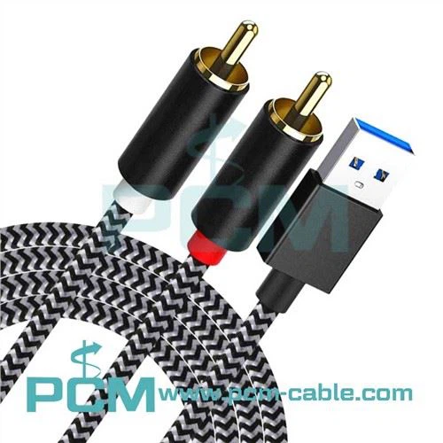 USB rau 2 Txiv neej RCA Suab Aux Cable