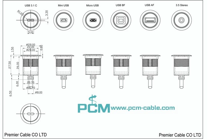 Cutout size of USB, RJ45 or HDMI Schlegel USB socket RONTRON Q JEWEL Coupler socket