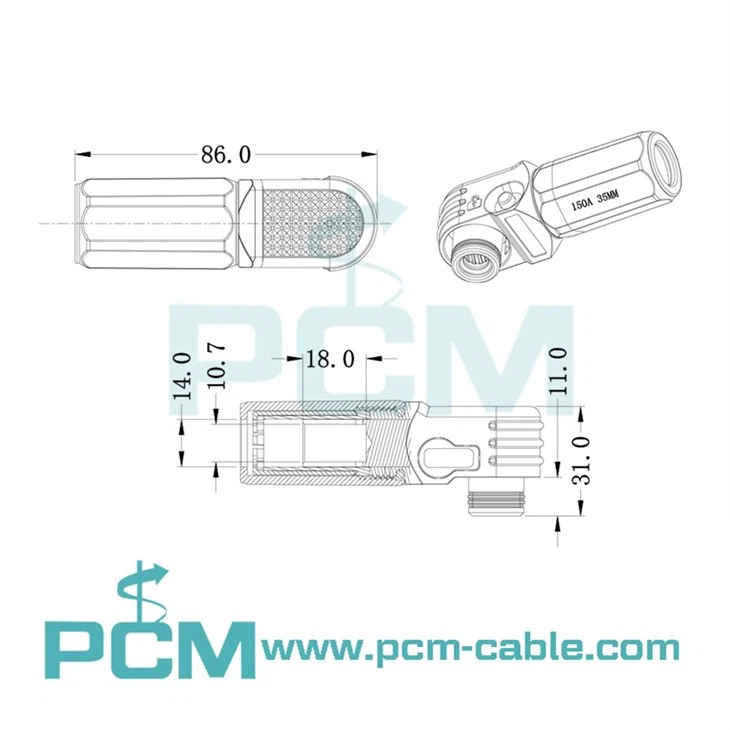 150A Battery Storage Connector size dimensions