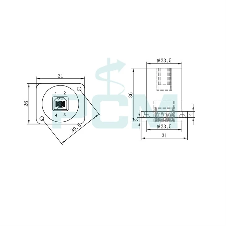 USB feedthrough connector drawing