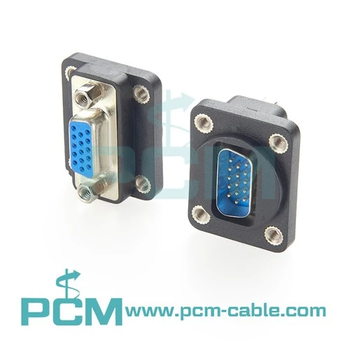 15 Ncej DSUB VGA Feedthrough Connector Nrog D Shape Housing