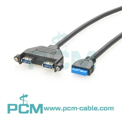 2 Rooj vas Port Mount USB 3.0 cable USB a to Motherboard taub hau cable