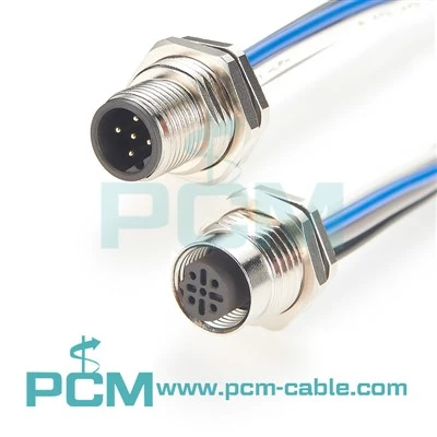 M12 B Code Bulkhead Connector Pem Hauv Ntej Vaj Huam Sib Luag Mount Nrog Cable